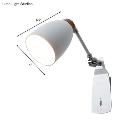 Minimalist white tapered wall light with wood accents – study desk lamp