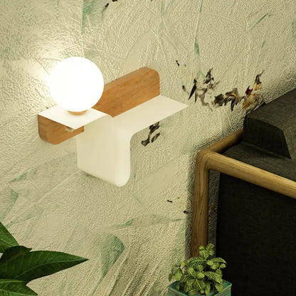 Minimalist white wall lamp with frosted glass shelf for bedroom