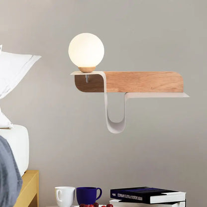 Minimalist white wall lamp with frosted glass shelf for bedroom