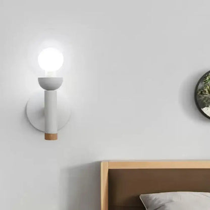 Minimalist white & wood armed wall lamp for bedroom 110v-120v