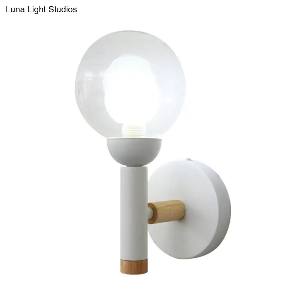 Minimalist white & wood armed wall lamp for bedroom 110v-120v