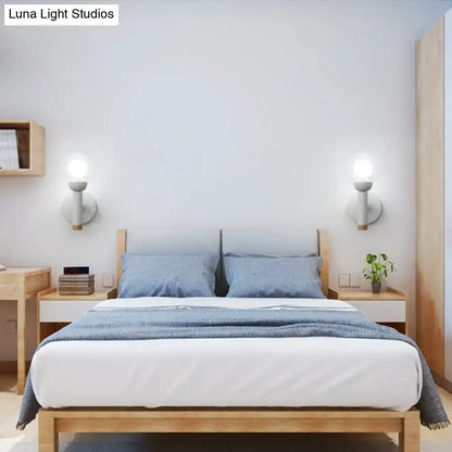 Minimalist white & wood armed wall lamp for bedroom 110v-120v