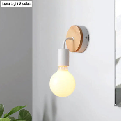 Minimalist white & wood wall sconce bedroom direct wired electric light