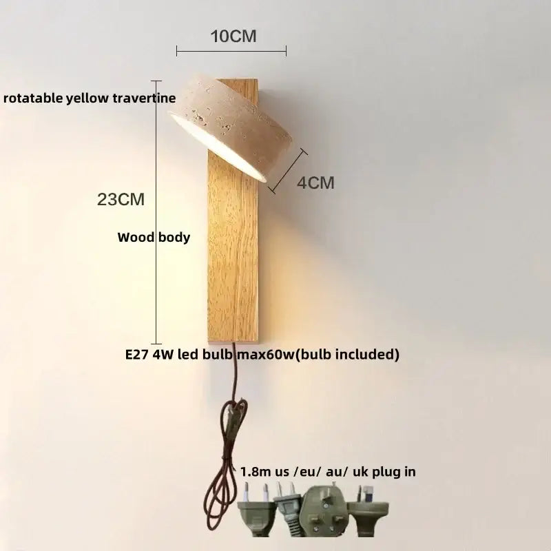Minimalist wood and beige canopy led wall light bedroom sconce