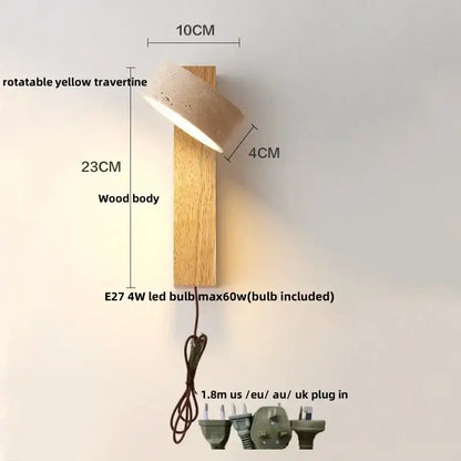 Minimalist wood and beige canopy led wall light bedroom sconce