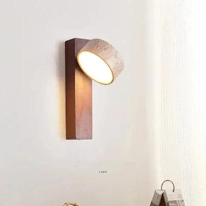 Minimalist wood and beige canopy led wall light bedroom sconce