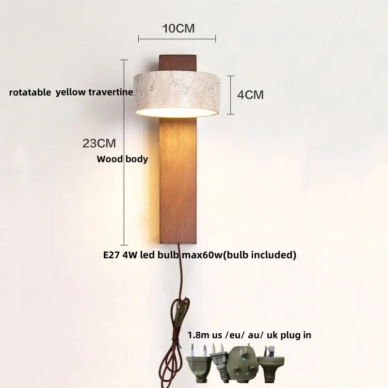 Minimalist wood and beige canopy led wall light bedroom sconce