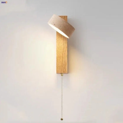 Minimalist wood and beige canopy led wall light bedroom sconce