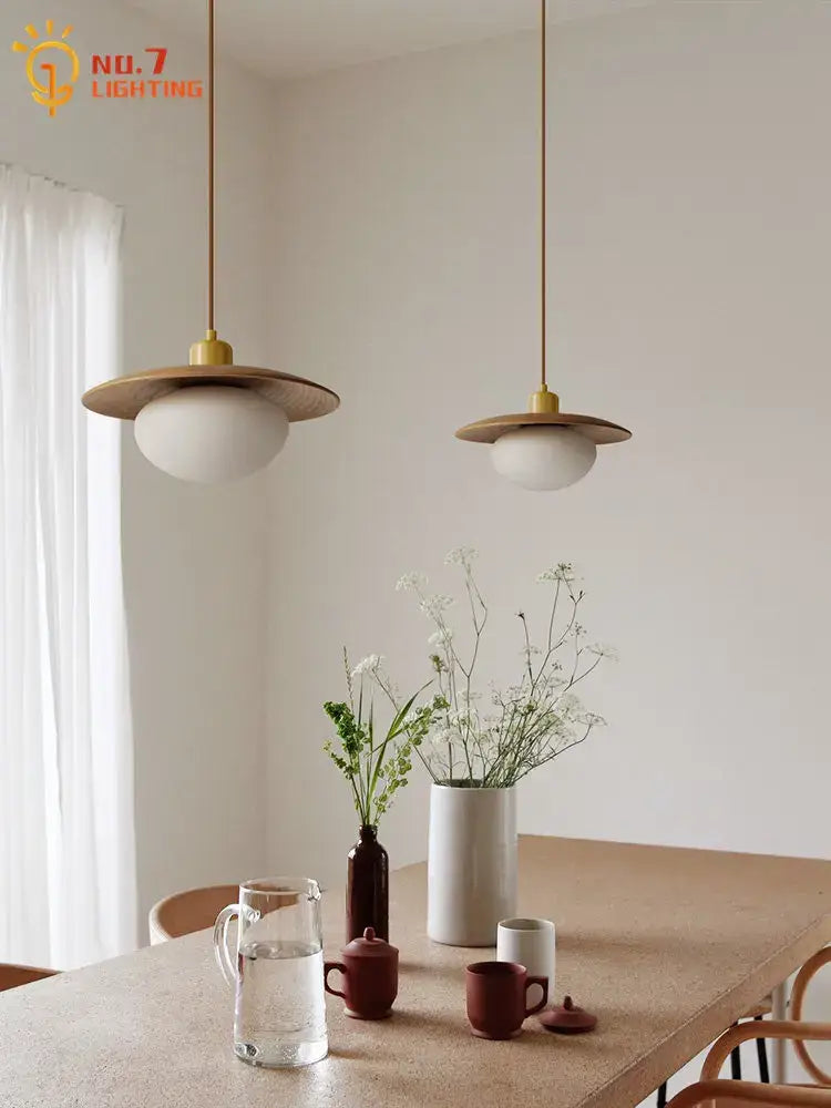 Minimalist wood and brass pendant lights dining room cream wind