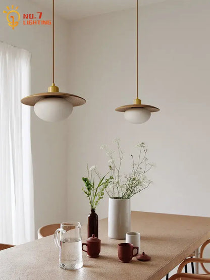 Minimalist wood and brass pendant lights dining room cream wind