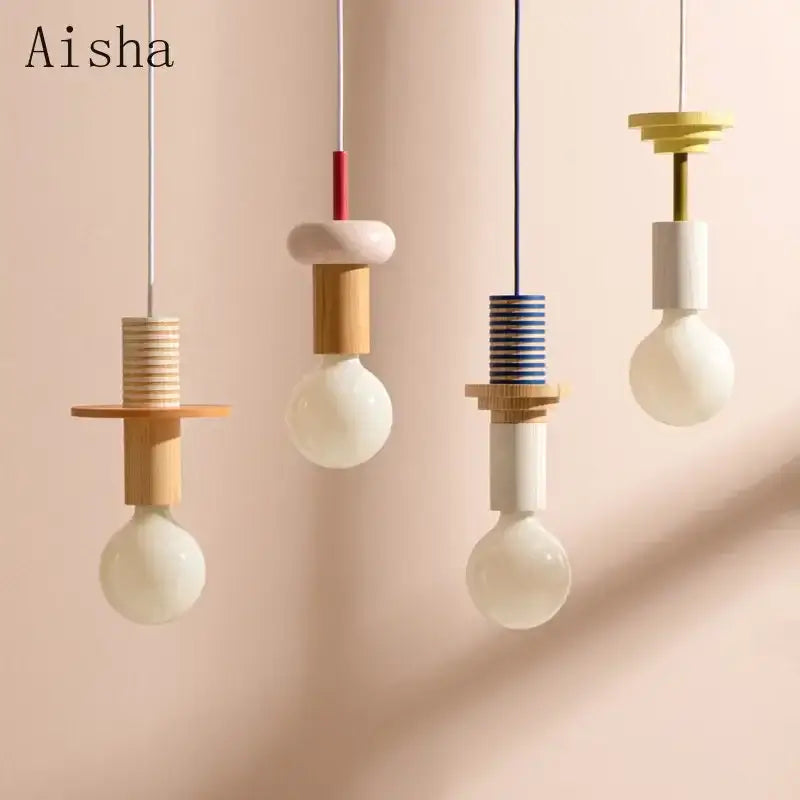 Minimalist wood and ceramic geometric bedroom pendant light