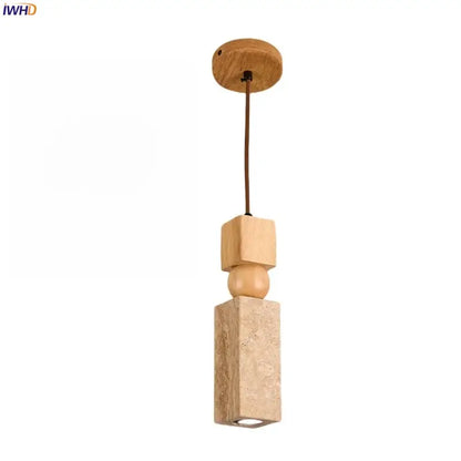 Minimalist wood and cuboid stone led pendant light dining room