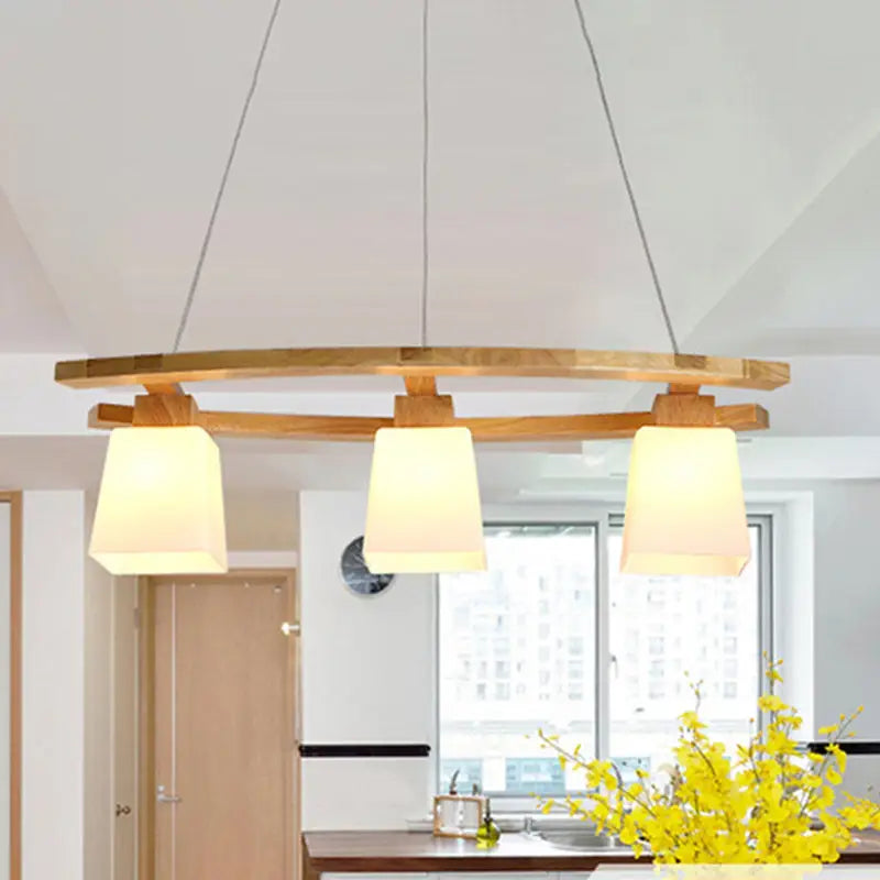 Minimalist wood and ivory glass pendant light dining room
