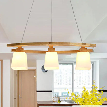 Minimalist wood and ivory glass pendant light dining room