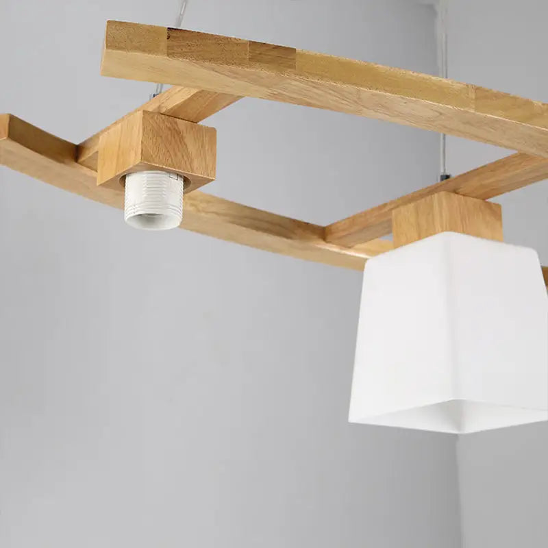Minimalist wood and ivory glass pendant light dining room