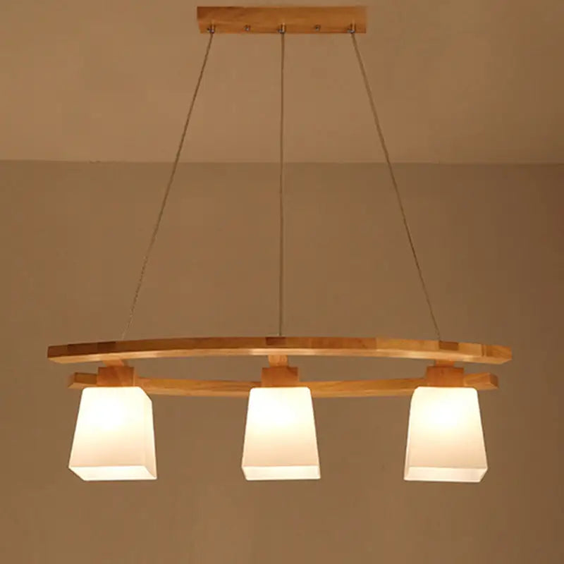 Minimalist wood and ivory glass pendant light dining room