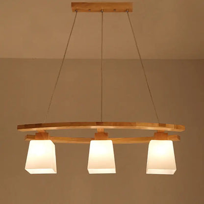 Minimalist wood and ivory glass pendant light dining room