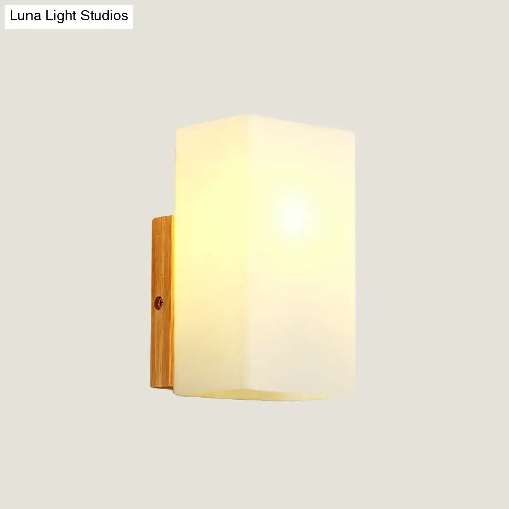 Minimalist wood and opal glass wall sconce bedroom light