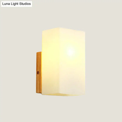 Minimalist wood and opal glass wall sconce bedroom light