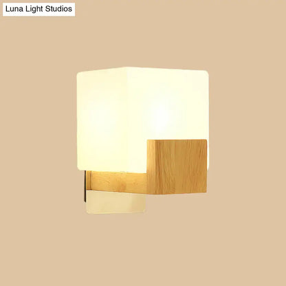Minimalist wood and opal glass wall sconce bedroom light