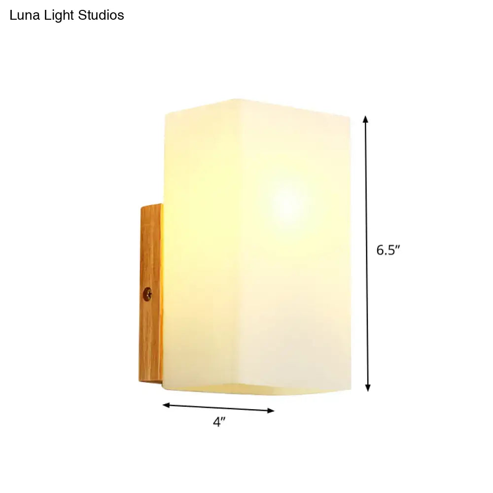 Minimalist wood and opal glass wall sconce bedroom light