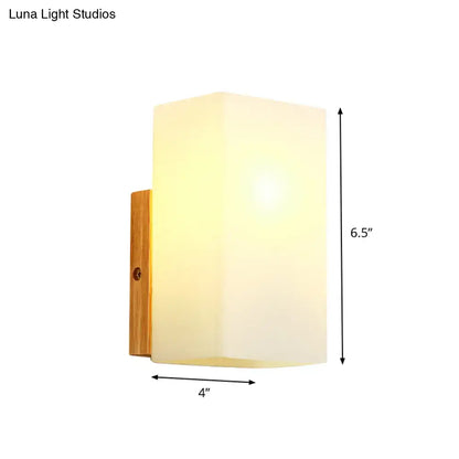 Minimalist wood and opal glass wall sconce bedroom light