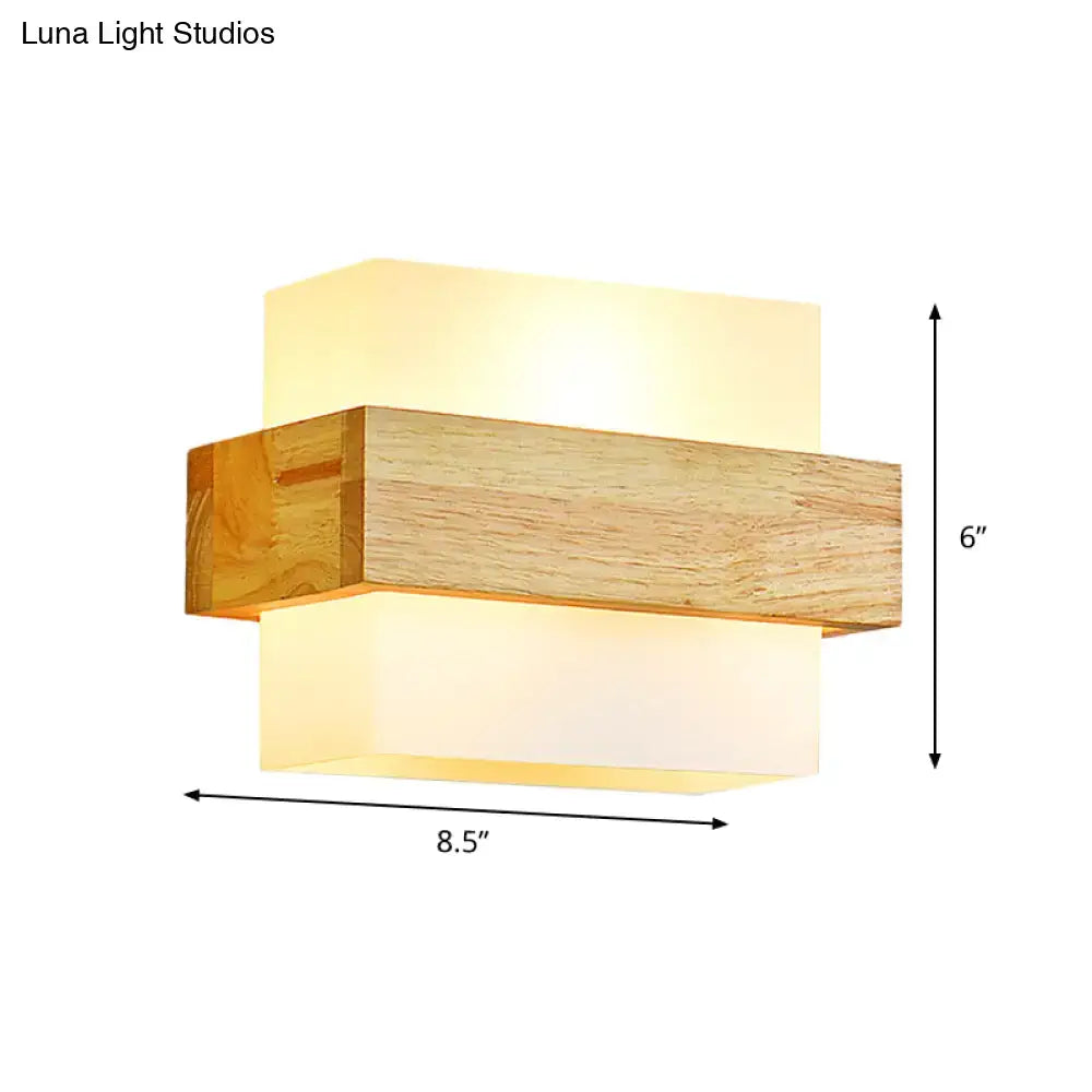 Minimalist wood and opal glass wall sconce bedroom light