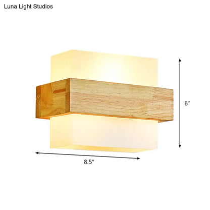 Minimalist wood and opal glass wall sconce bedroom light