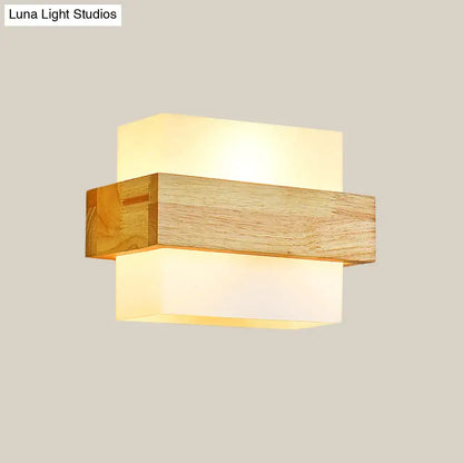 Minimalist wood and opal glass wall sconce bedroom light