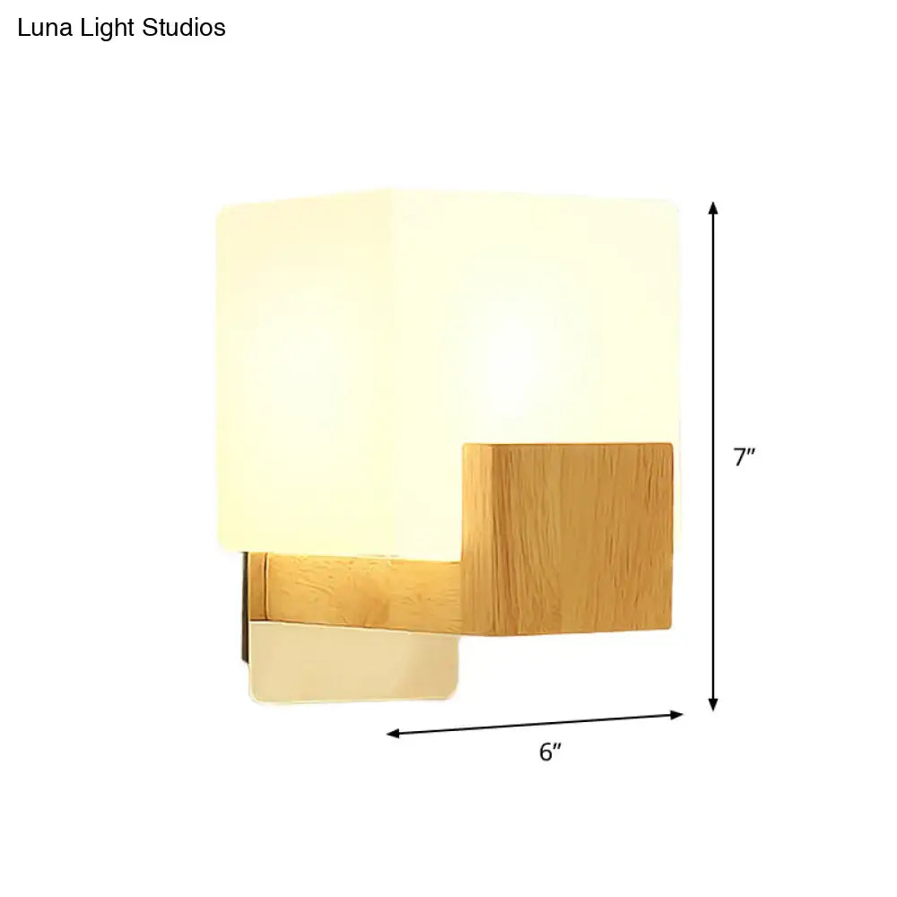 Minimalist wood and opal glass wall sconce bedroom light