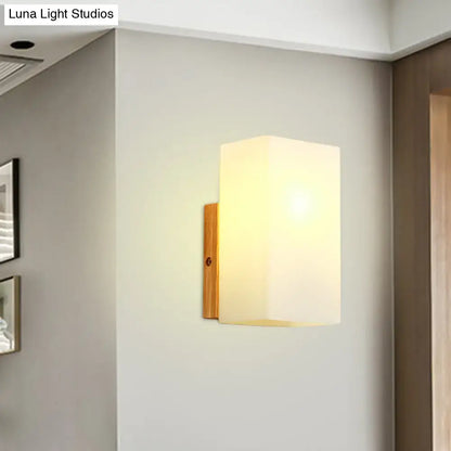 Minimalist wood and opal glass wall sconce bedroom light