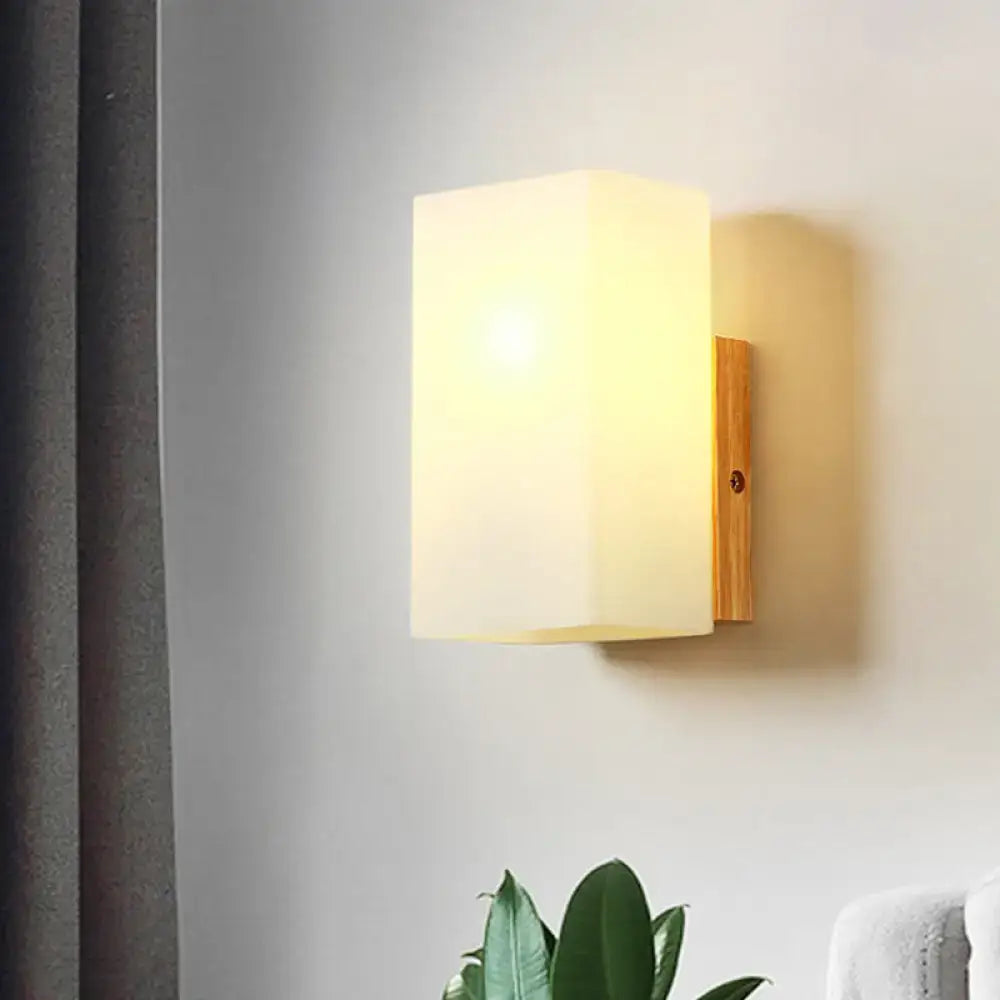 Minimalist wood and opal glass wall sconce bedroom light