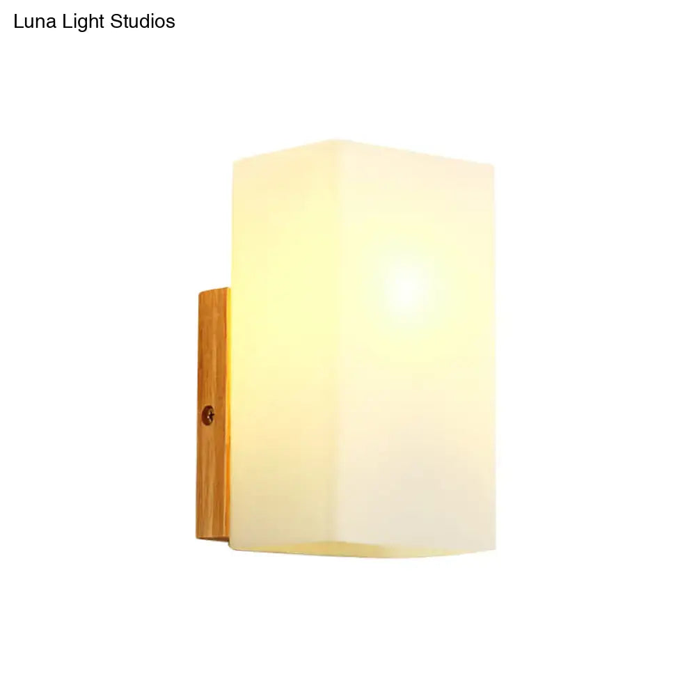 Minimalist wood and opal glass wall sconce bedroom light