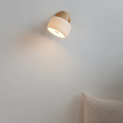 Minimalist wood and white ceramic led wall light bedroom lamp