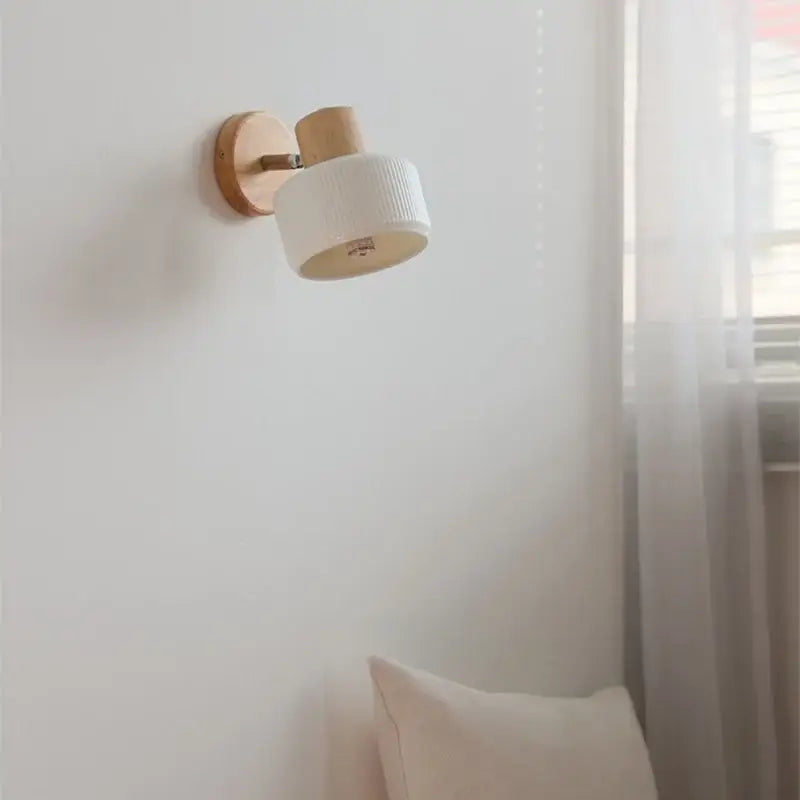 Minimalist wood and white ceramic led wall light bedroom lamp