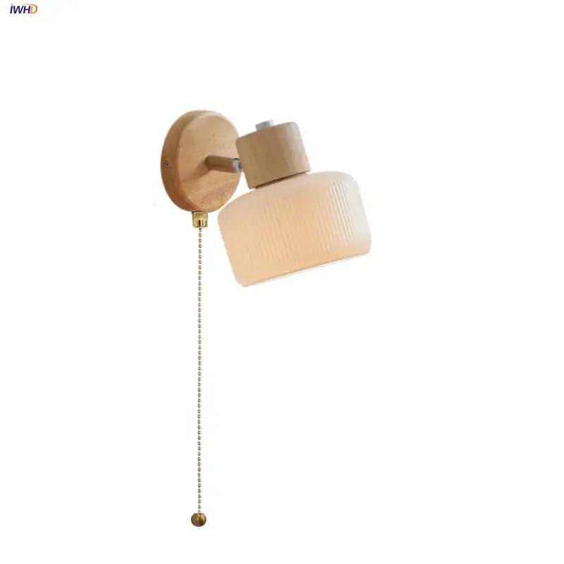 Minimalist wood and white ceramic led wall light bedroom lamp