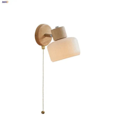 Minimalist wood and white ceramic led wall light bedroom lamp