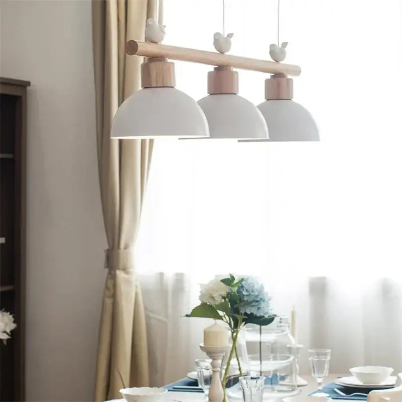 Minimalist wood and white decorbites bird light pendant dining room