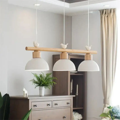 Minimalist wood and white decorbites bird light pendant dining room