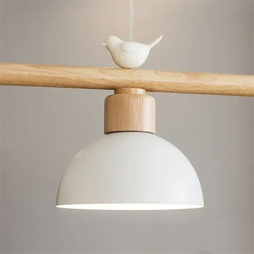 Minimalist wood and white decorbites bird light pendant dining room