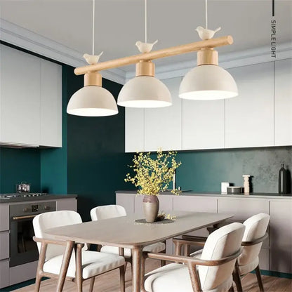 Minimalist wood and white decorbites bird light pendant dining room