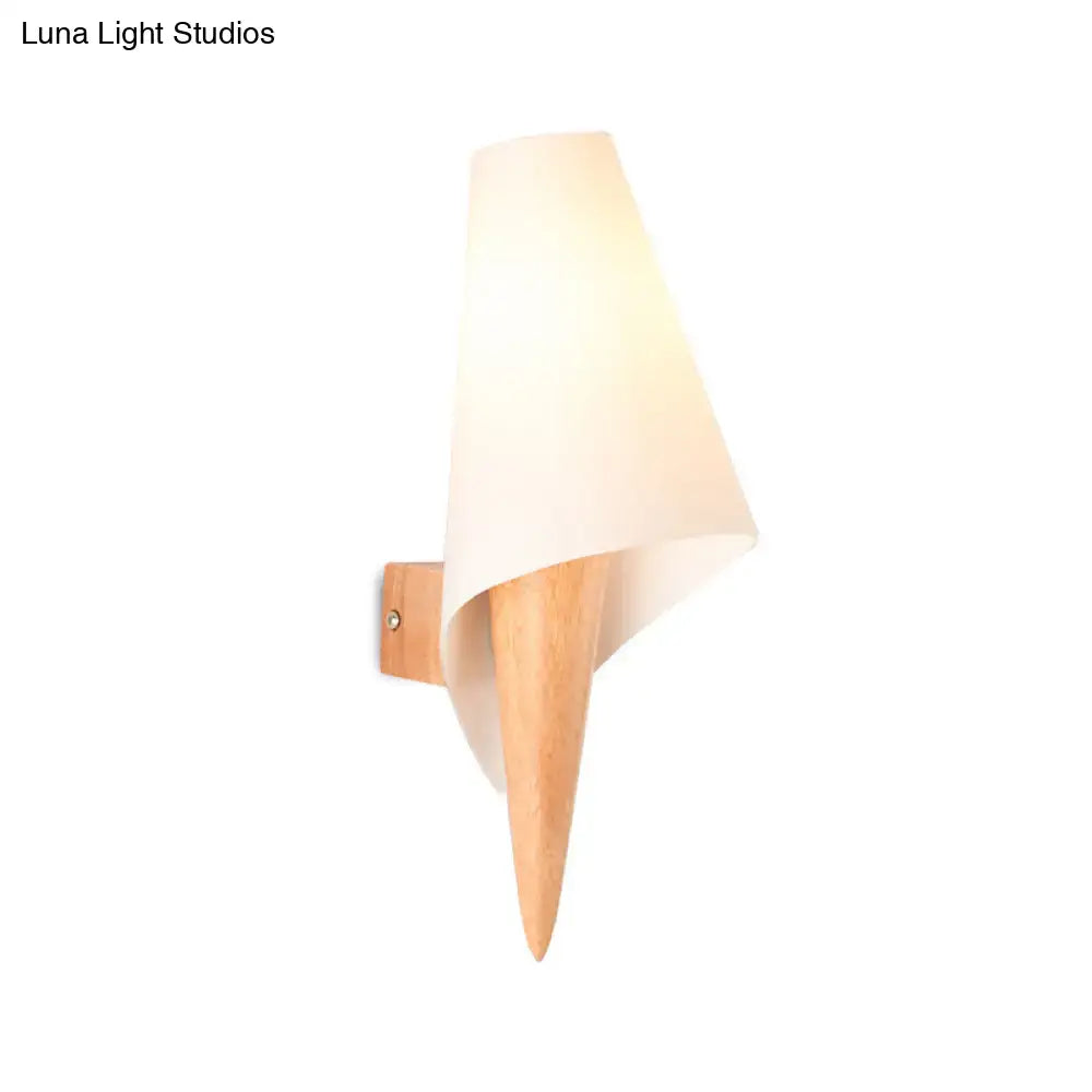Minimalist wood and white glass wall mounted light fixture bedroom