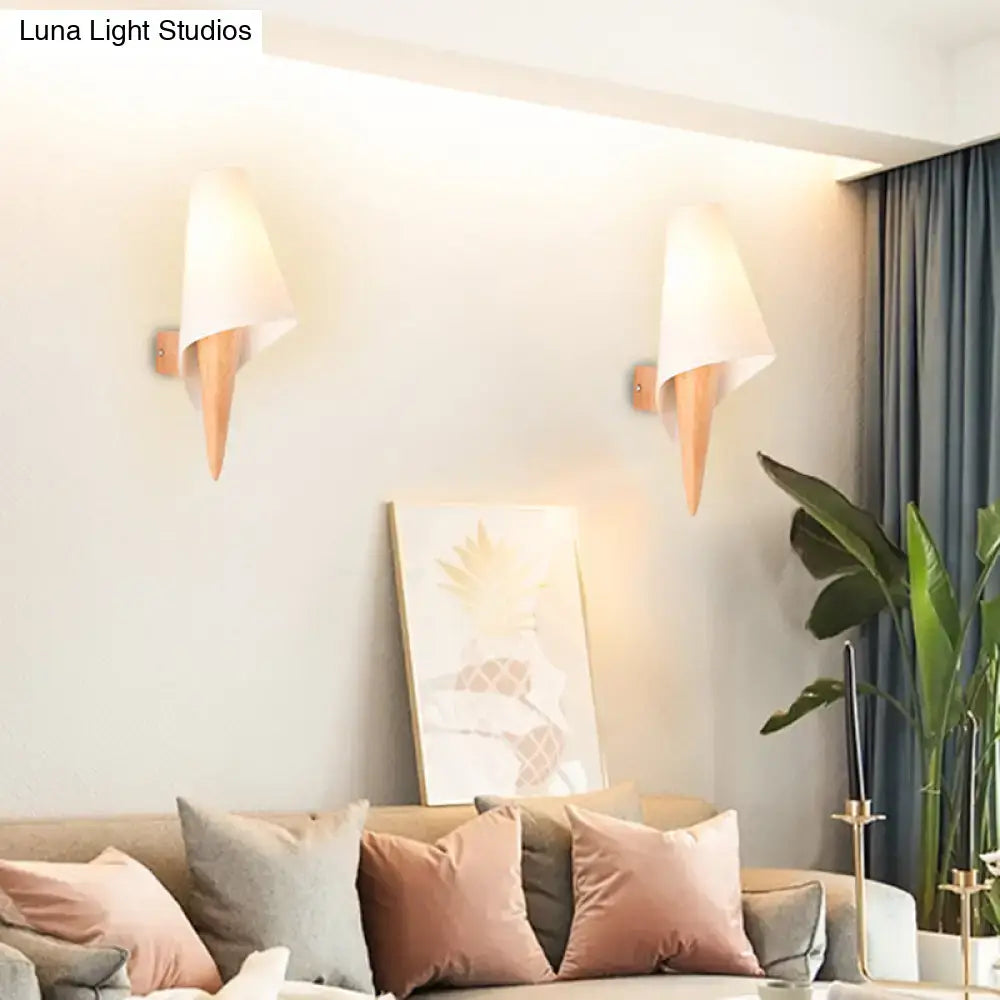 Minimalist wood and white glass wall mounted light fixture bedroom