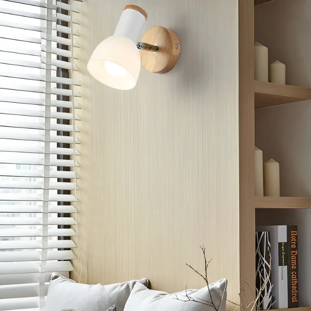 Minimalist wood and white matte wall lamp study room light