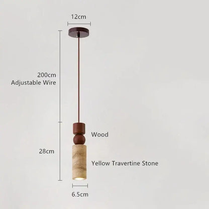 Minimalist wood and yellow travertine led pendant light dining room