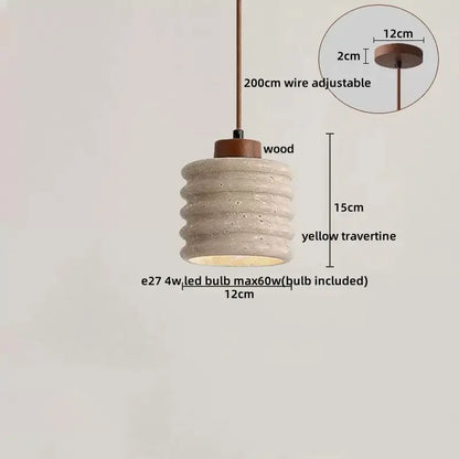Minimalist wood and yellow travertine led pendant light dining room