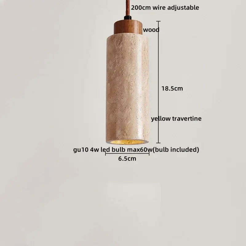 Minimalist wood and yellow travertine led pendant light dining room