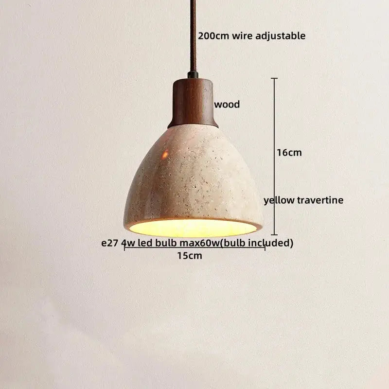Minimalist wood and yellow travertine led pendant light dining room