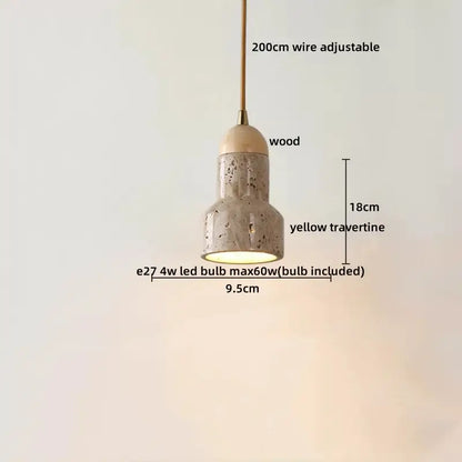 Minimalist wood and yellow travertine led pendant light dining room