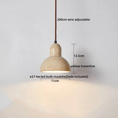 Minimalist wood and yellow travertine led pendant light dining room